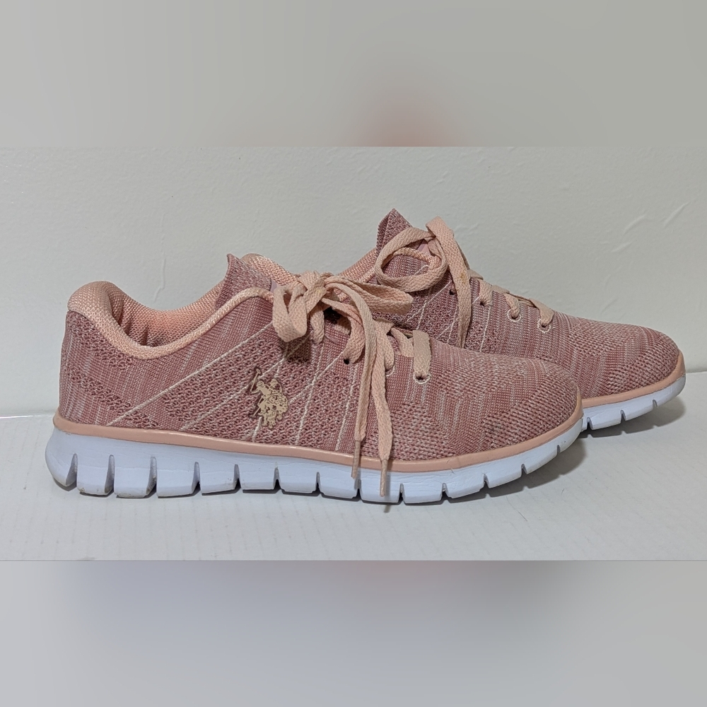 SZ 8 U.S. Polo Assn Women's Pink & White Lace Up Sneakers